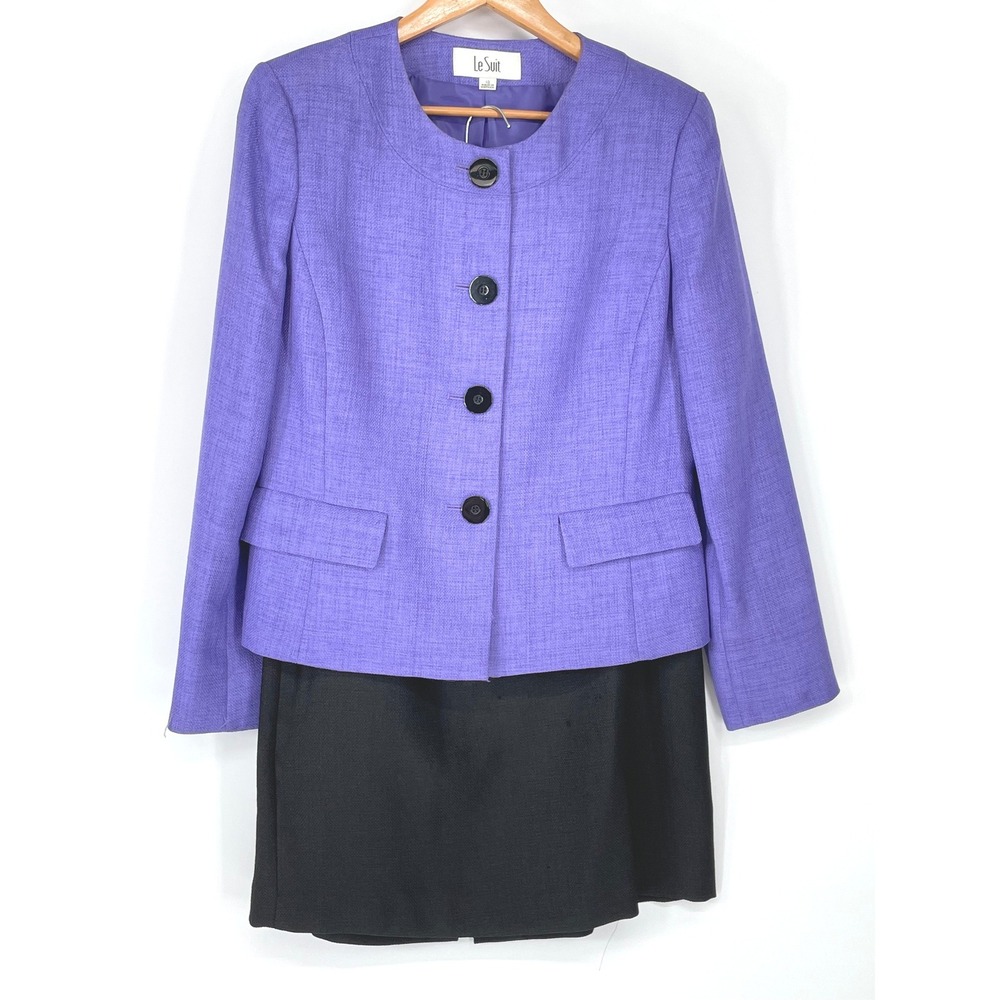 Le Suit Womens 10‎ Skirt Suit Purple Black Blazer Professional Set